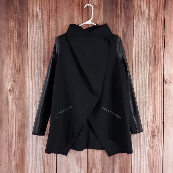 Spanx Womens Small Drape Front Jacket Very Black Convertible Faux Leather 50176R - Picture 5 of 14